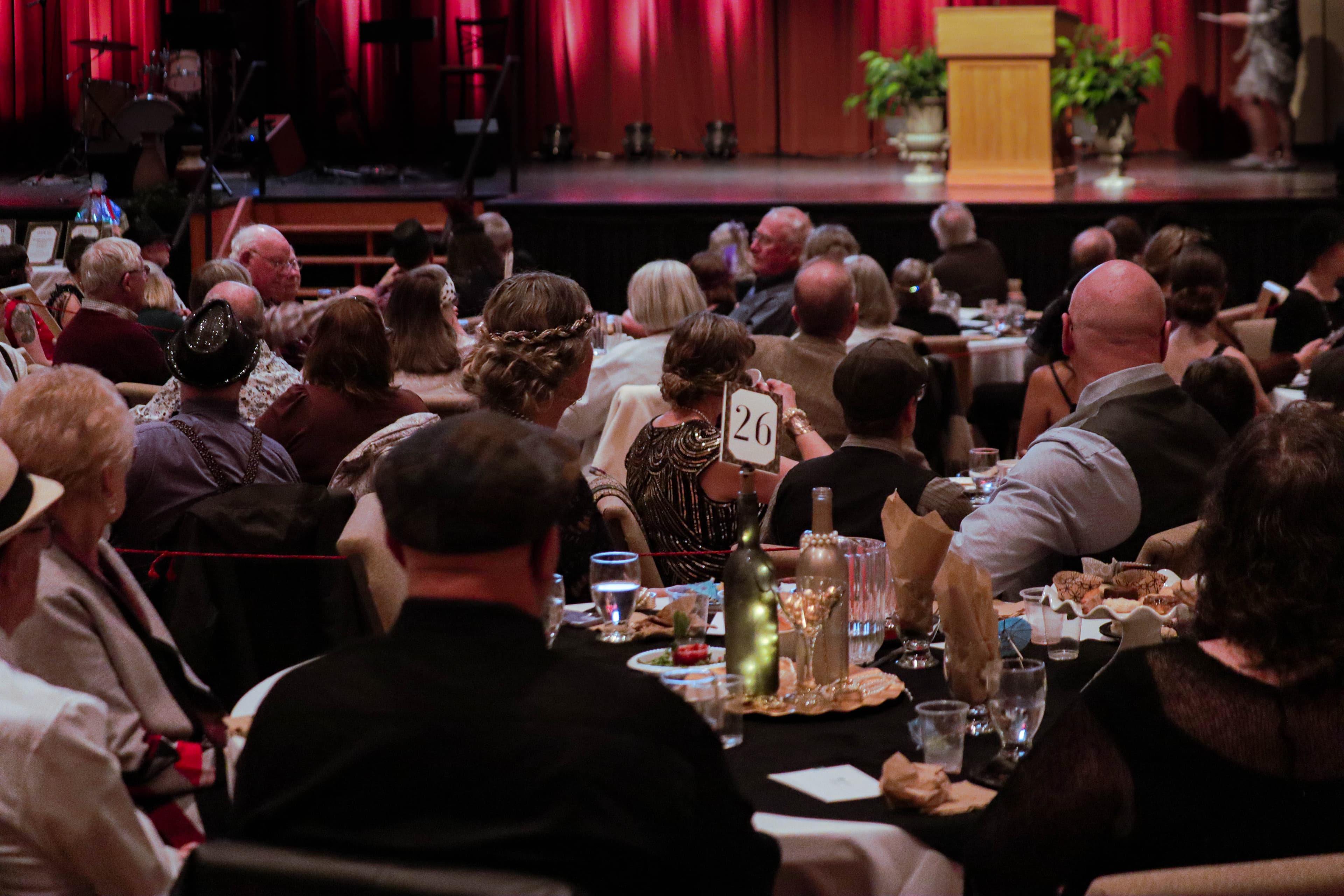 View from the back of the audience seated at gala tables